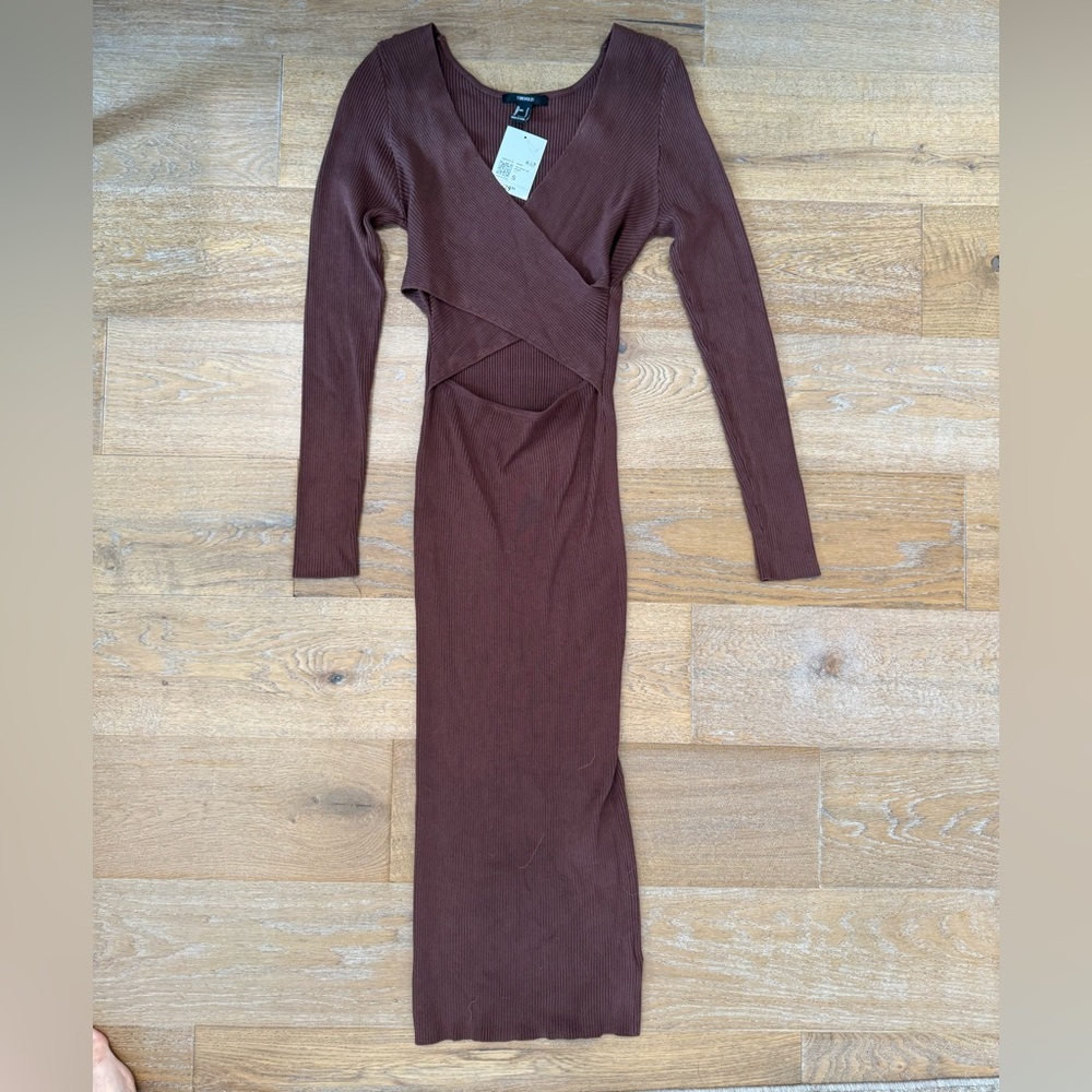 Forever 21 brown knit midi sweater dress with cutout